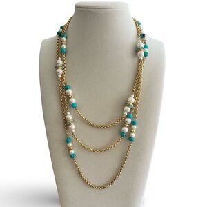 Gold Pearl Turquoise Layered Necklace